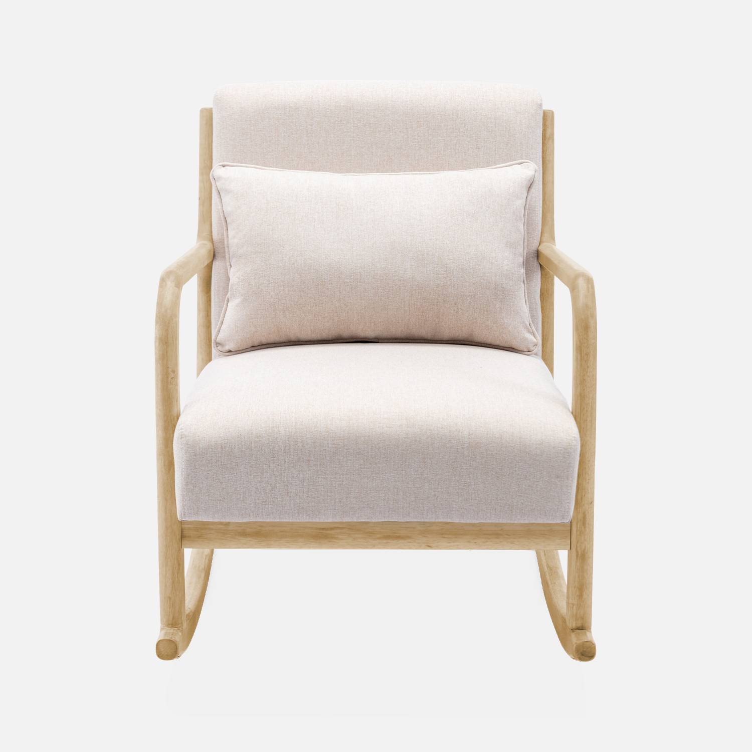 Sedia a dondolo di design in legno e tessuto, 1 posto, sedia a dondolo scandinava, beige Photo4
