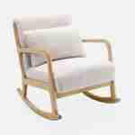 Fauteuil à bascule design en bois et tissu, bouclettes blanches, 1 place, rocking chair scandinave Photo4