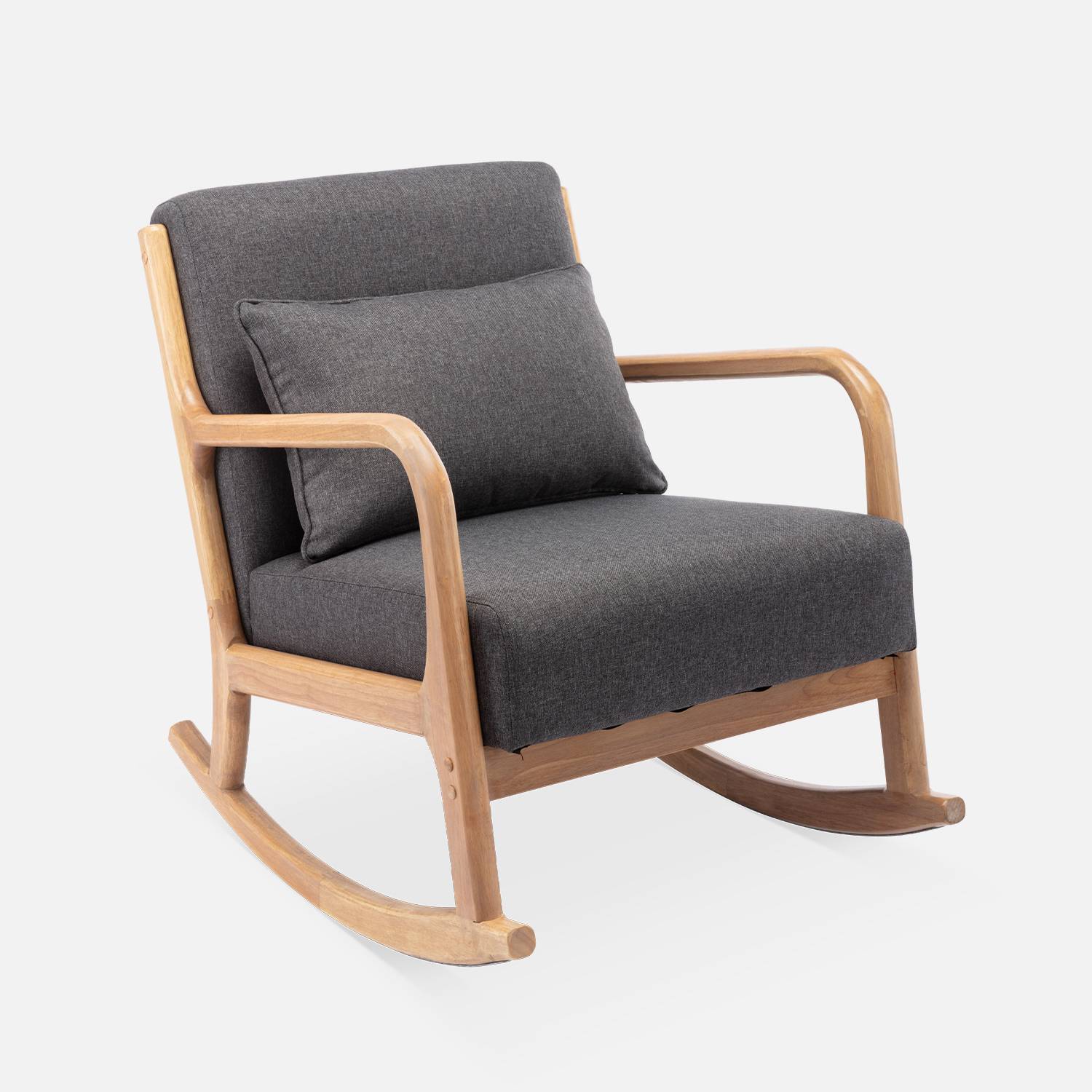 Fauteuil à bascule design en bois et tissu, 1 place, rocking chair scandinave, gris foncé Photo2