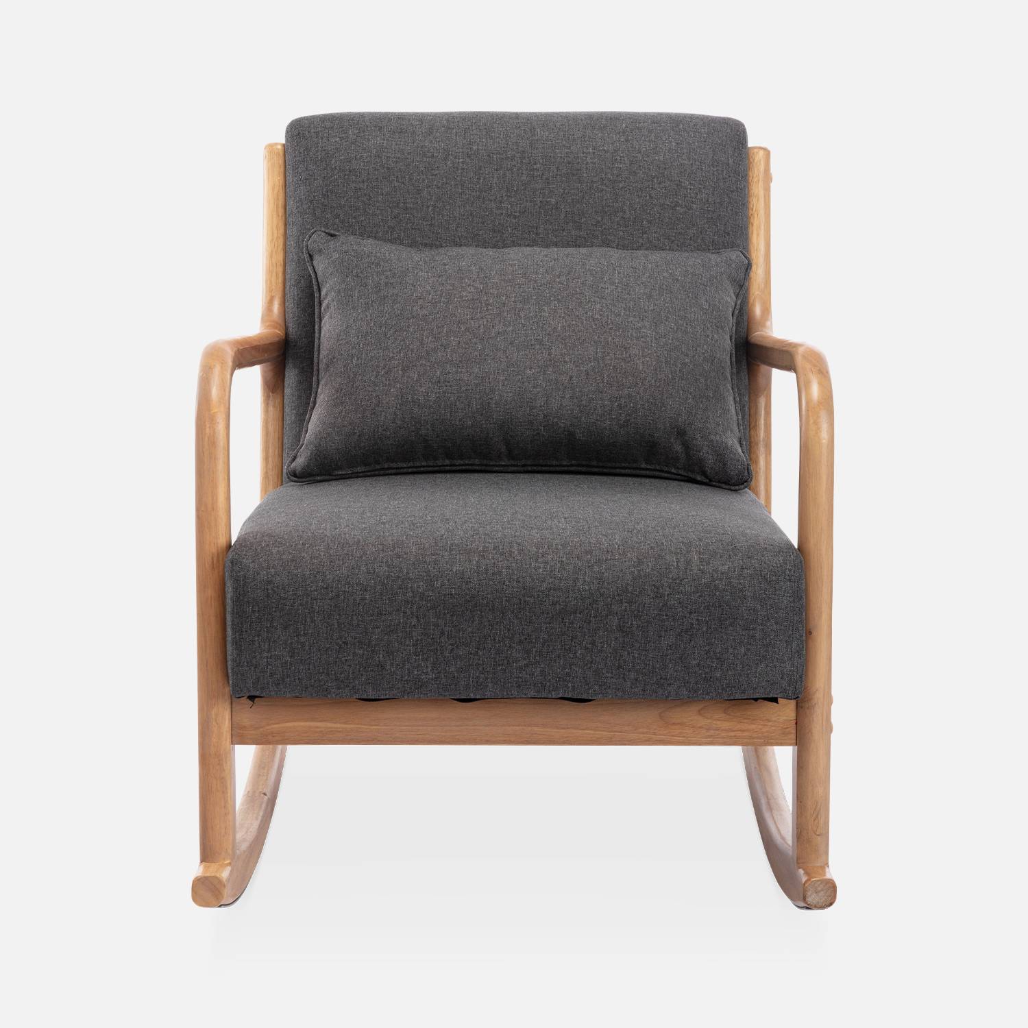 Fauteuil à bascule design en bois et tissu, 1 place, rocking chair scandinave, gris foncé Photo3