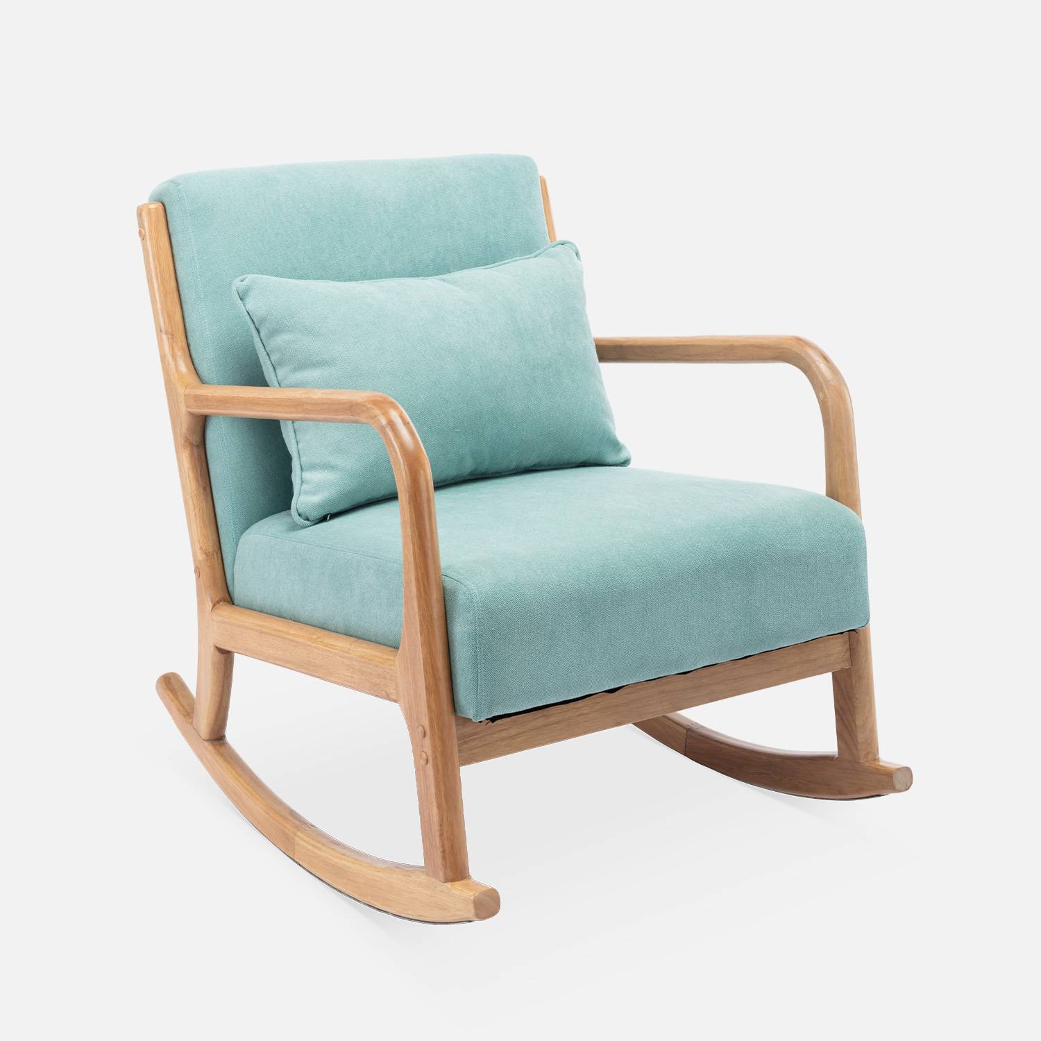 Sedia a dondolo di design in legno e tessuto, 1 posto, sedia a dondolo scandinava, verde acqua Photo3