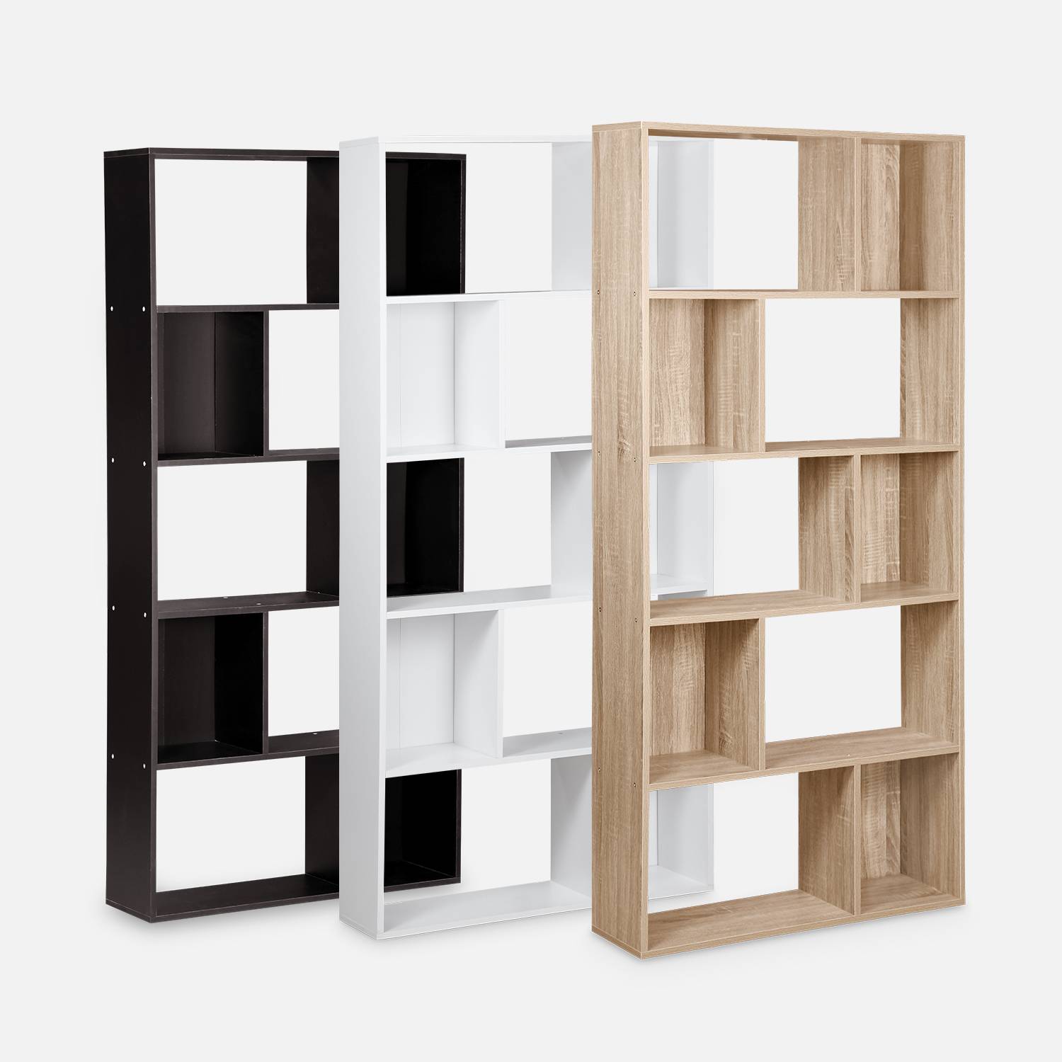 Bibliothèque design asymétrique – Pieter – 5 étagères, 10 compartiments de rangement, 83x23x173cm Photo5