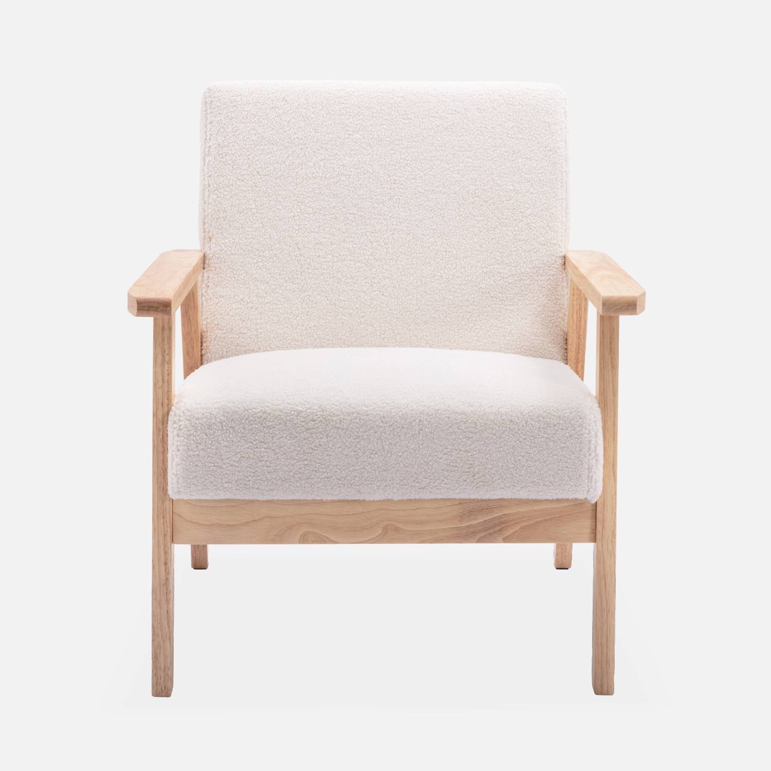 Fauteuil scandinave en bois et tissu bouclette, Isak, L 64 x P 69,5 x H 73cm Photo4