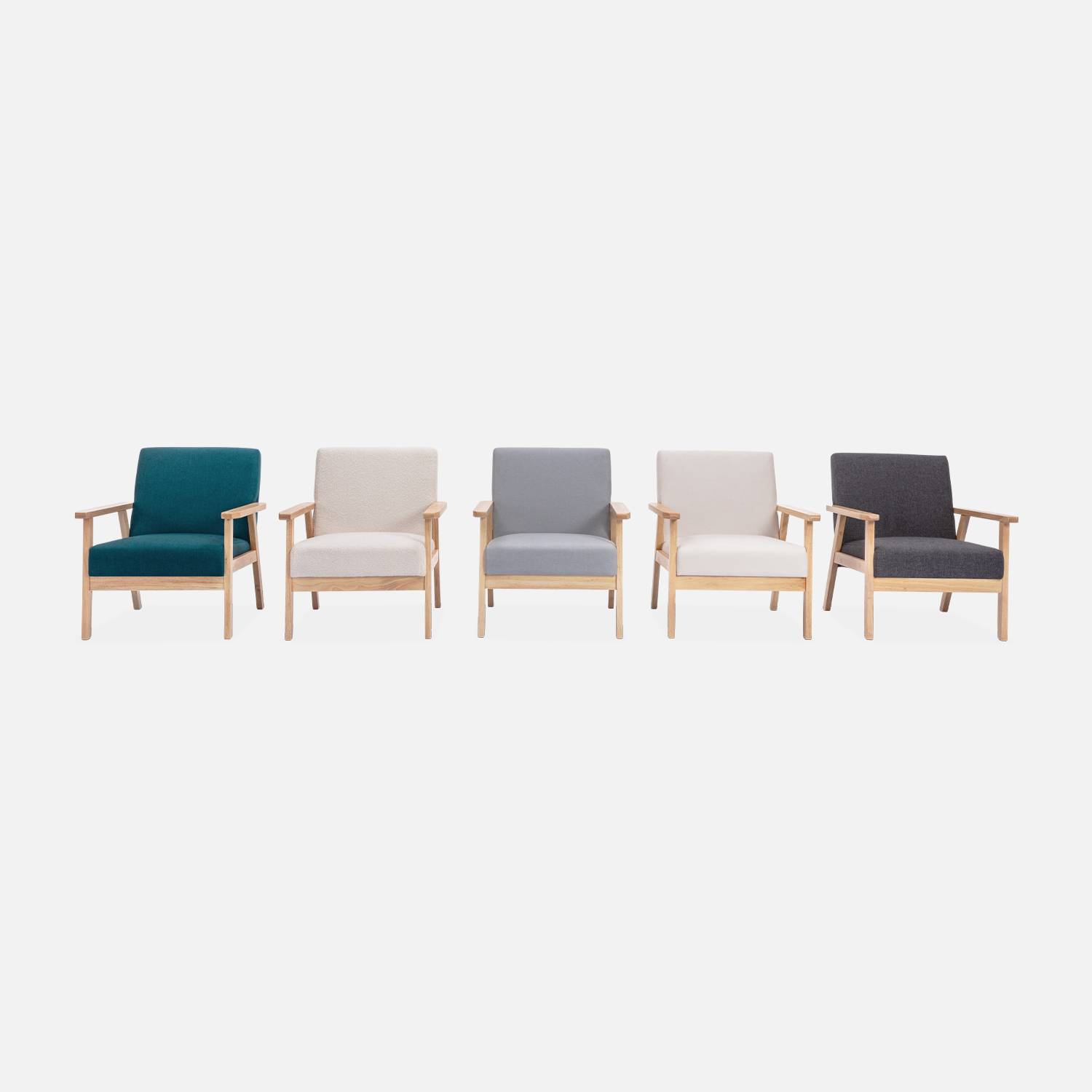 Fauteuil scandinave en bois et tissu bouclette, Isak, L 64 x P 69,5 x H 73cm Photo8