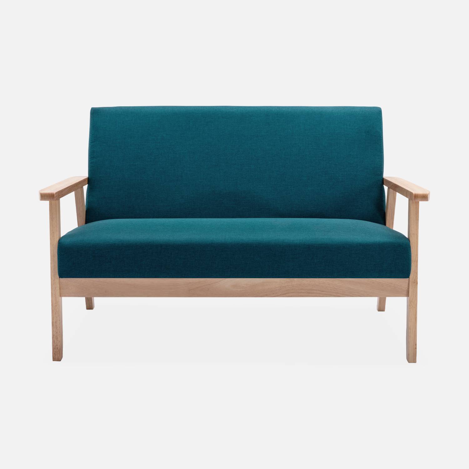 Panca per divano in legno e tessuto blu petrolio, Isak, L 114 x P 69,5 x H 73cm Photo3