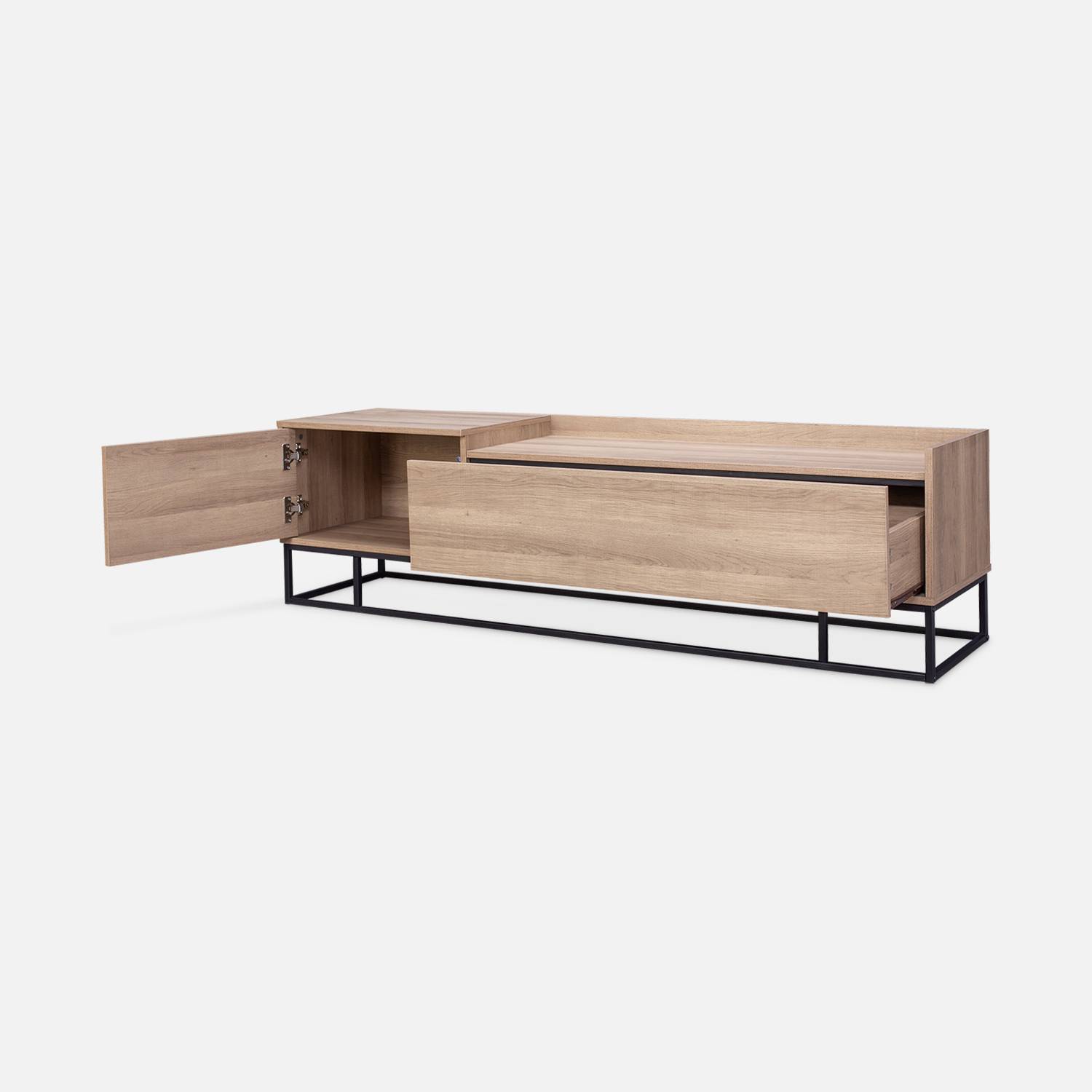 TV meubel met houtlook en metaal 160x39x45cm, 1 lade, 2 compartimenten Photo5 TV meubel met houtlook en metaal 160x39x45cm, 1 lade, 2 compartimenten Photo5