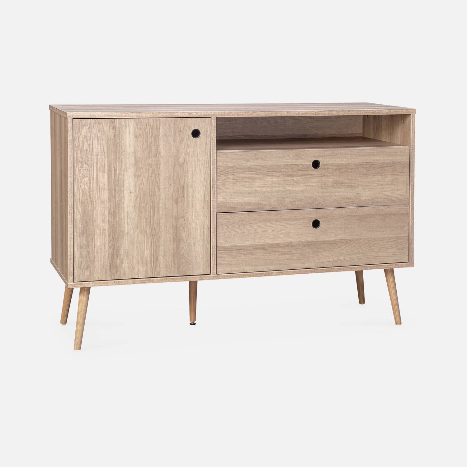 Buffet en décor bois 120x39x75cm - Scandi - 1 porte, 2 tiroirs Photo4