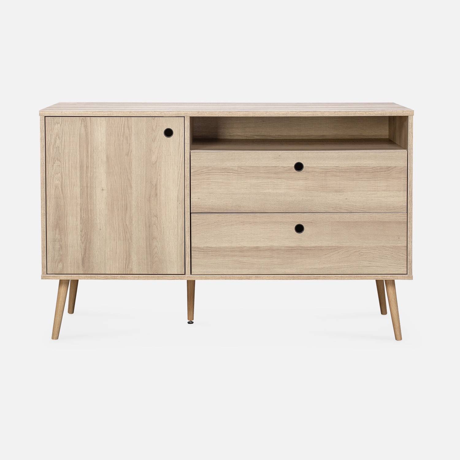 Buffet en décor bois 120x39x75cm - Scandi - 1 porte, 2 tiroirs Photo5