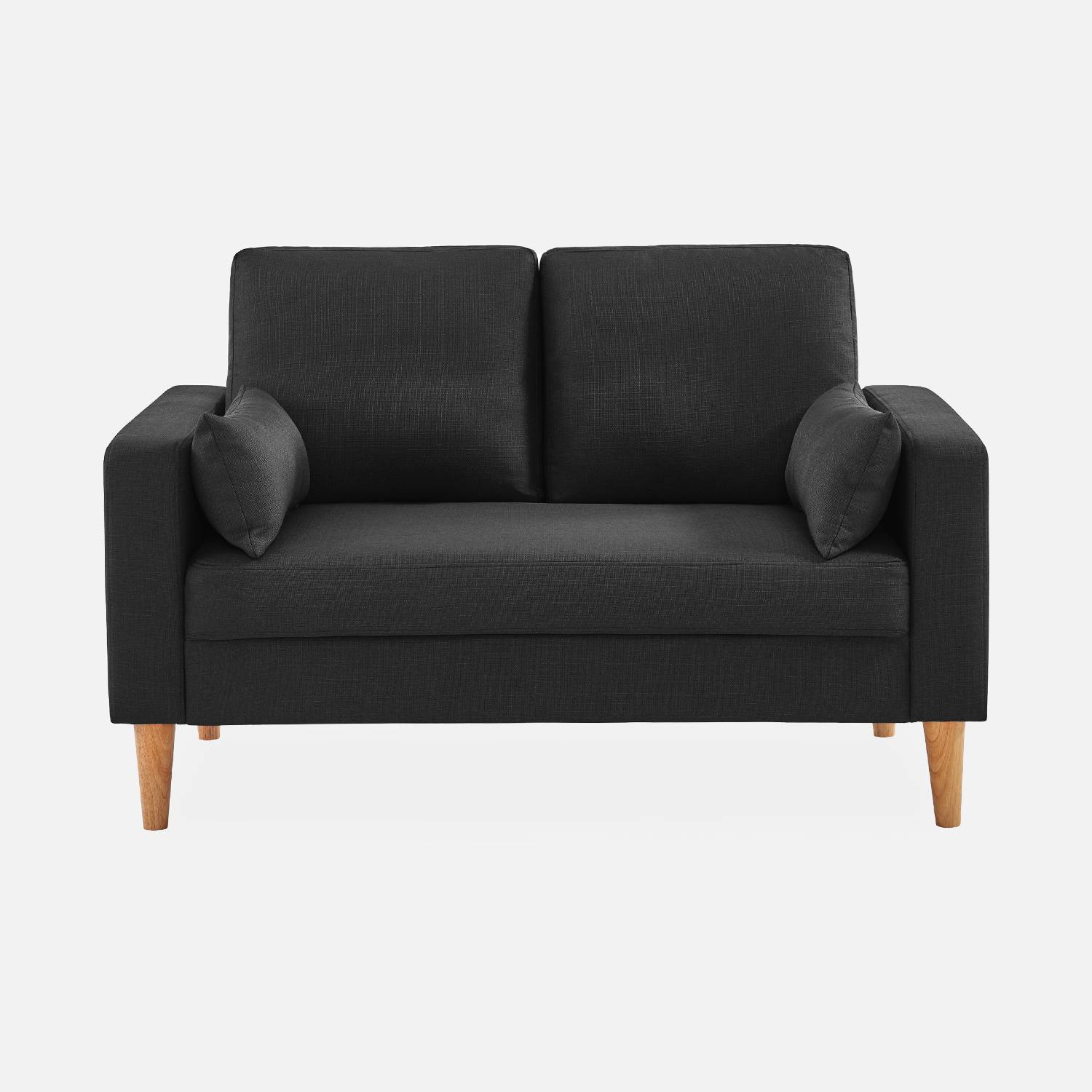 Sofá em tecido cinzento escuro mosqueado - Bjorn - sofá fixo de 2 lugares, direito, pernas de madeira, estilo escandinavo Photo3