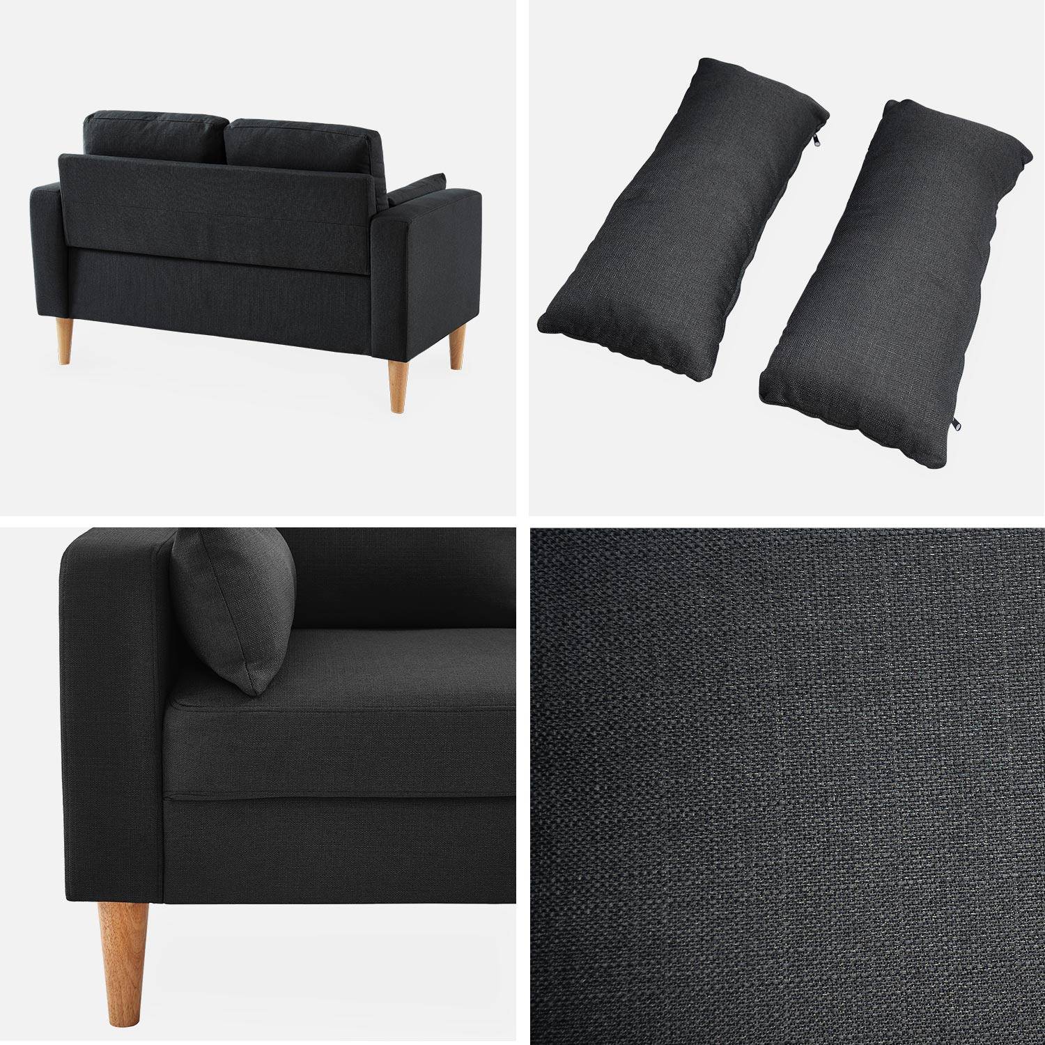 Canapé en tissu gris chiné foncé - Bjorn - Canapé 2 places fixe droit pieds bois, style scandinave   Photo4