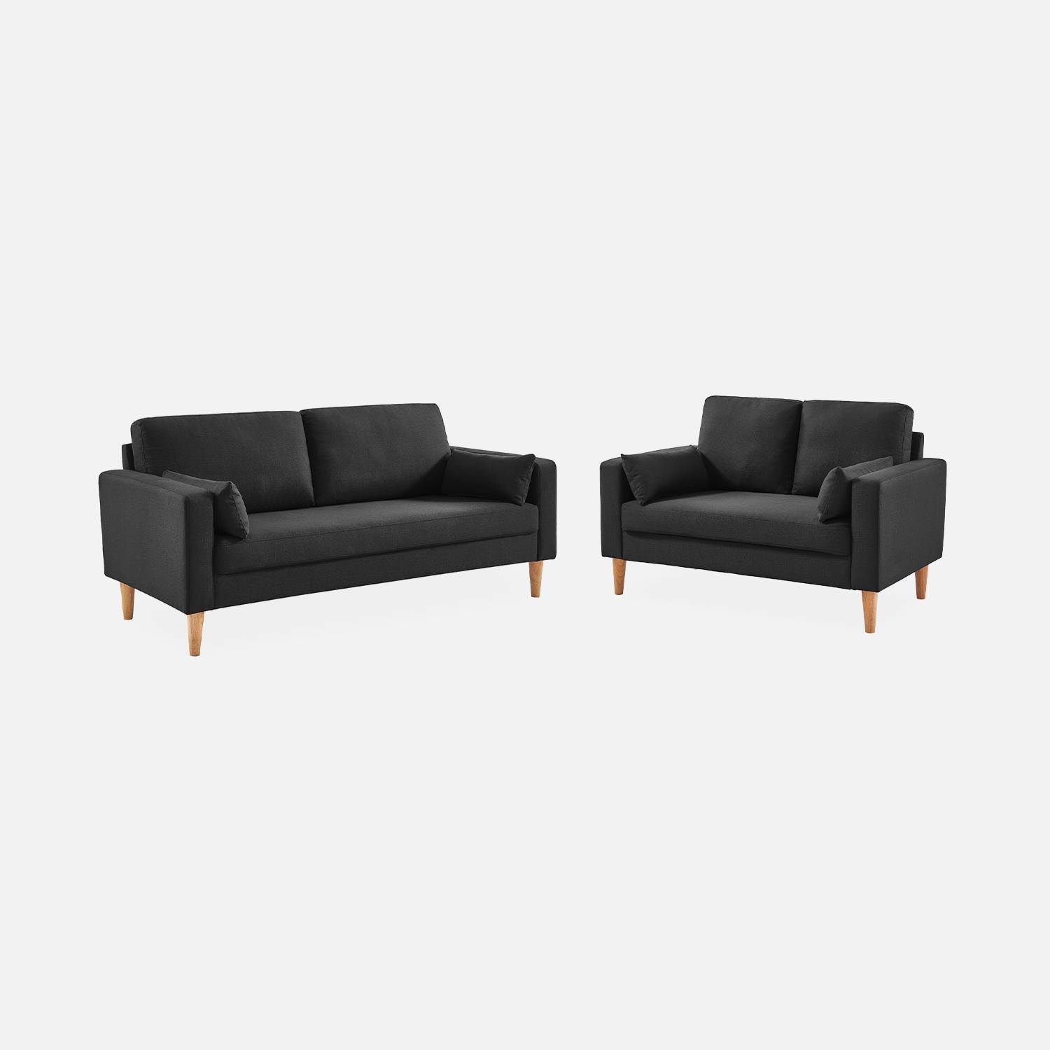 Sofá em tecido cinzento escuro mosqueado - Bjorn - sofá fixo de 2 lugares, direito, pernas de madeira, estilo escandinavo Photo5