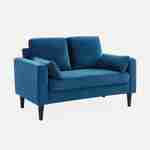 Tweezits sofa van blauw velours- Bjorn - 2-zits bank met houten poten, scandinavische stijl   Photo3