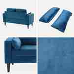 Tweezits sofa van blauw velours- Bjorn - 2-zits bank met houten poten, scandinavische stijl   Photo5