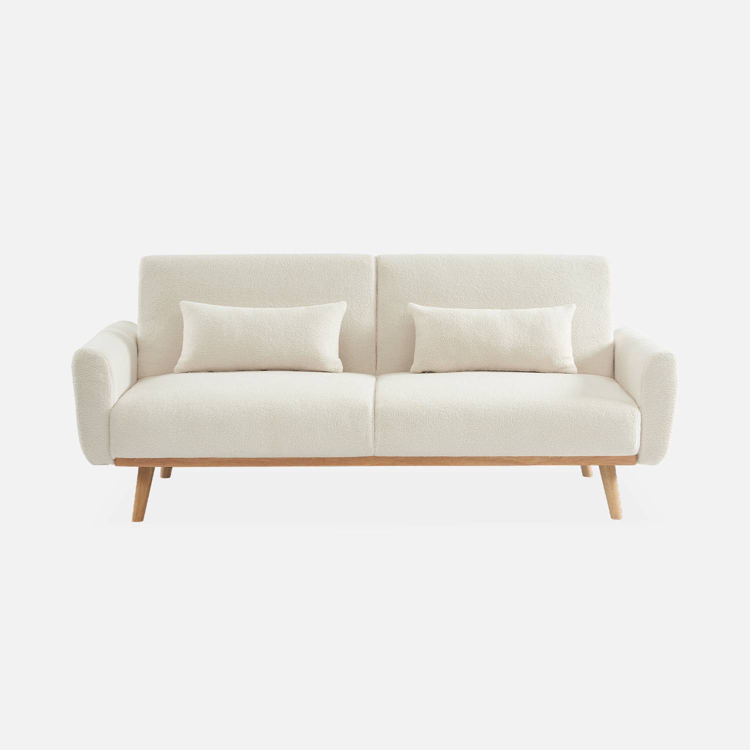 Canapé convertible à bouclettes blanches- Oskar - 2 - 3 places scandinave droit avec pieds bois Photo4