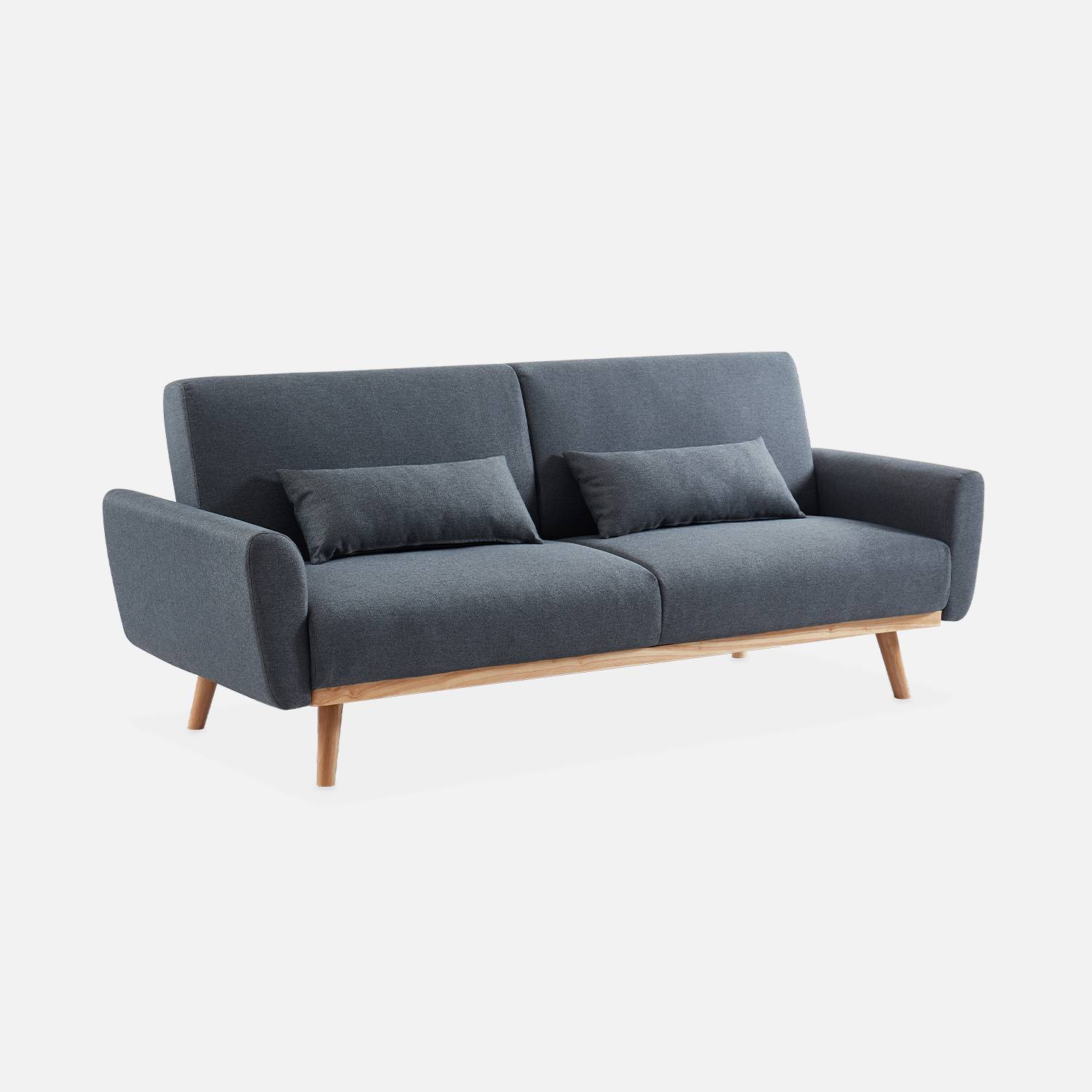Sofá-cama de design em tecido - Oskar - 2 - 3 lugares de linhas rectas escandinavas com pernas de madeira Photo3