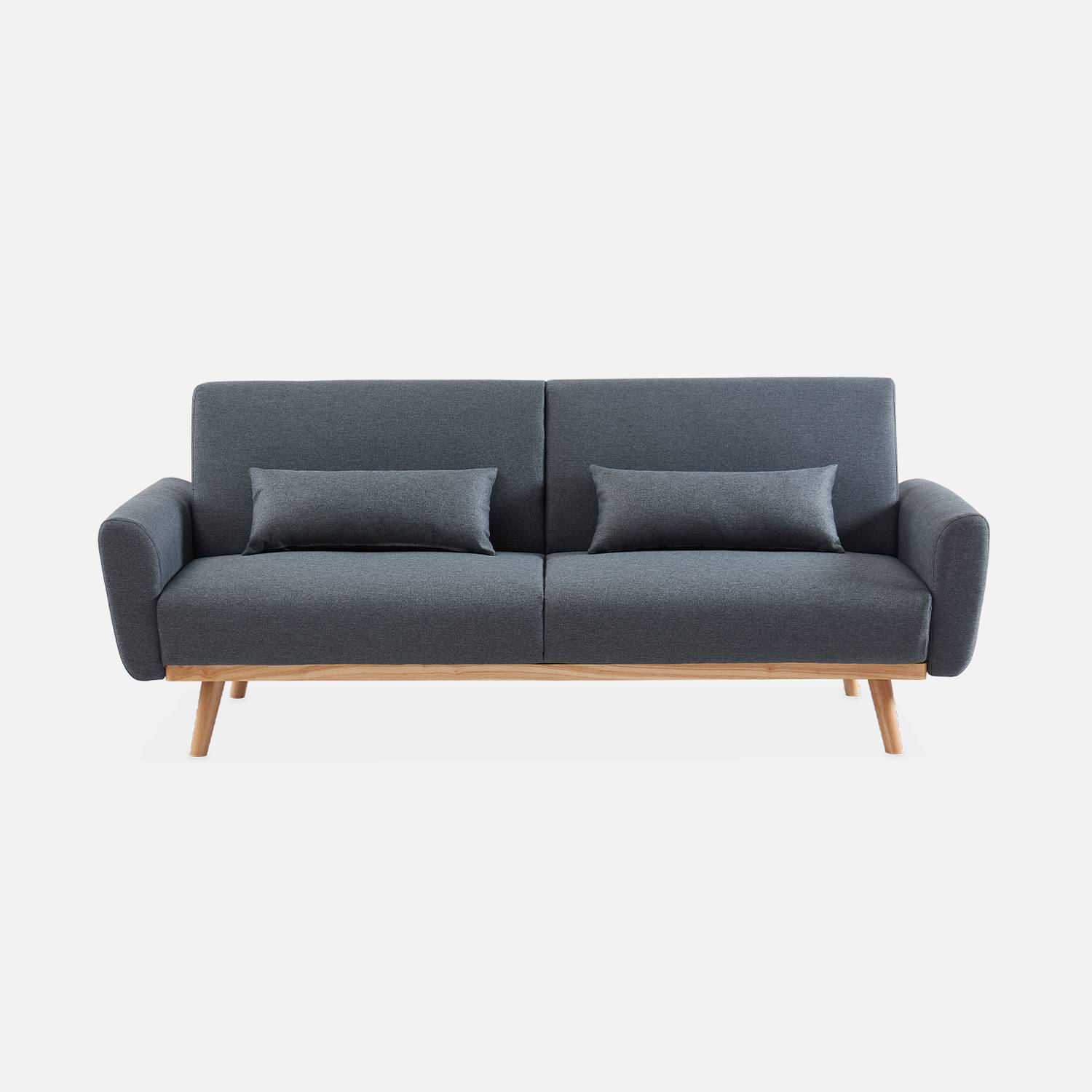 Sofá-cama de design em tecido - Oskar - 2 - 3 lugares de linhas rectas escandinavas com pernas de madeira Photo4