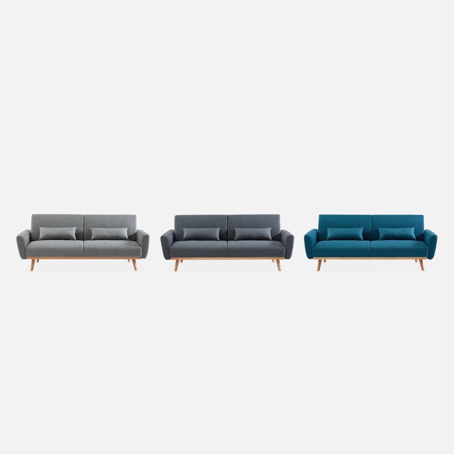Sofá-cama de design em tecido - Oskar - 2 - 3 lugares de linhas rectas escandinavas com pernas de madeira Photo7