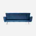Petroleum blauwe design velours slaapbank, 2 à 3 plaatsen, scandinavische stijl, fijne rozegouden poten Photo5
