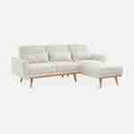 Sofá-cama de canto de 3 lugares reversível, tecido encaracolado branco, pernas de madeira Photo3