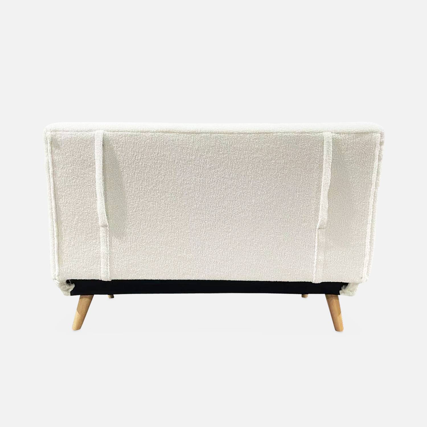 Sofá cama de tejido rizado blanco - Guesta - Sofá escandinavo de 2 plazas, patas de madera oscura, asiento corrido, respaldo reclinable Photo8 Sofá cama de tejido rizado blanco - Guesta - Sofá escandinavo de 2 plazas, patas de madera oscura, asiento corrido, respaldo reclinable Photo8