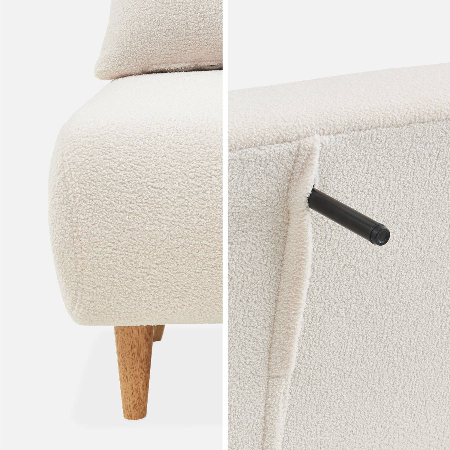Sofá cama de tejido rizado blanco - Guesta - Sofá escandinavo de 2 plazas, patas de madera oscura, asiento corrido, respaldo reclinable Photo9 Sofá cama de tejido rizado blanco - Guesta - Sofá escandinavo de 2 plazas, patas de madera oscura, asiento corrido, respaldo reclinable Photo9