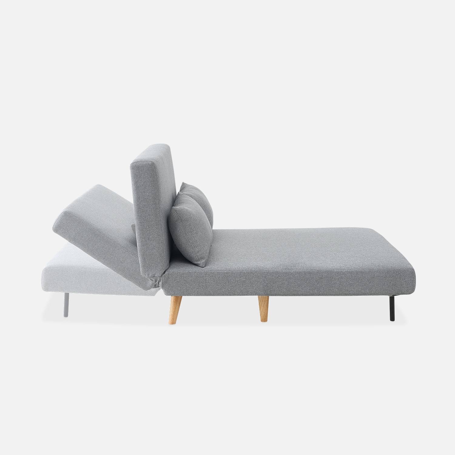 Canapé convertible en tissu - Guesta - 2 places scandinave, pieds bois foncé, gris clair, banquette, dossier inclinable Photo5