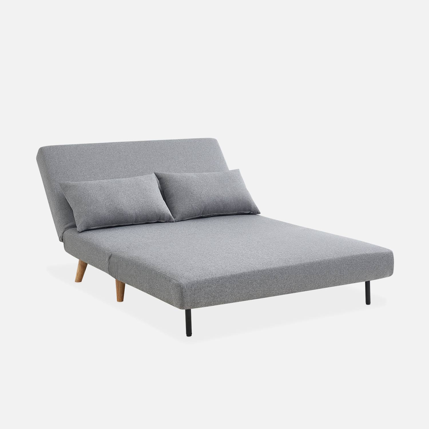 Canapé convertible en tissu - Guesta - 2 places scandinave, pieds bois foncé, gris clair, banquette, dossier inclinable Photo6