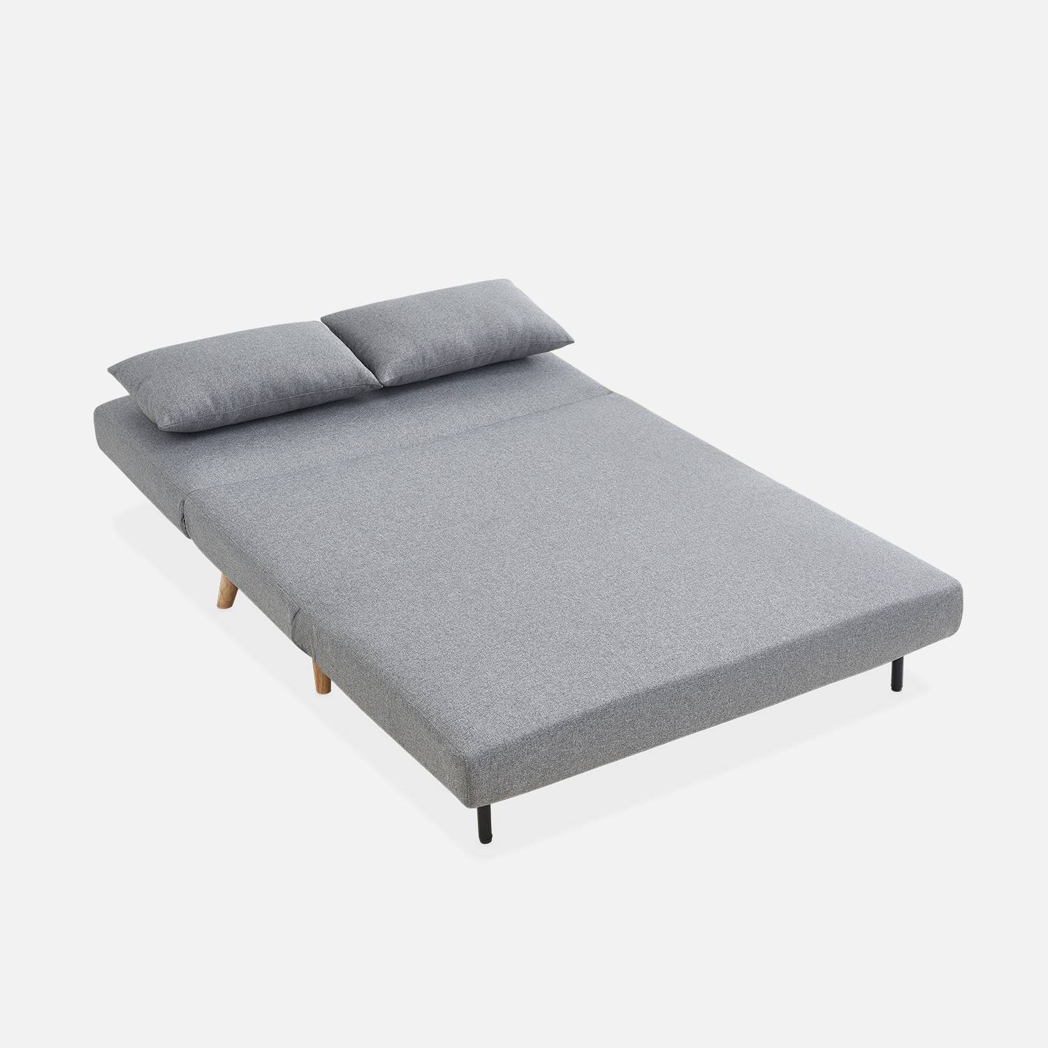 Canapé convertible en tissu - Guesta - 2 places scandinave, pieds bois foncé, gris clair, banquette, dossier inclinable Photo7