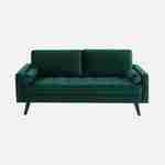 Sofá de terciopelo verde inglés, 3 plazas fijas escandinavas, patas rectas de madera negra  Photo2