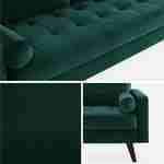 Sofá em veludo verde inglês, 3 lugares escandinavo fixo, direito, pernas de madeira pretas Photo3
