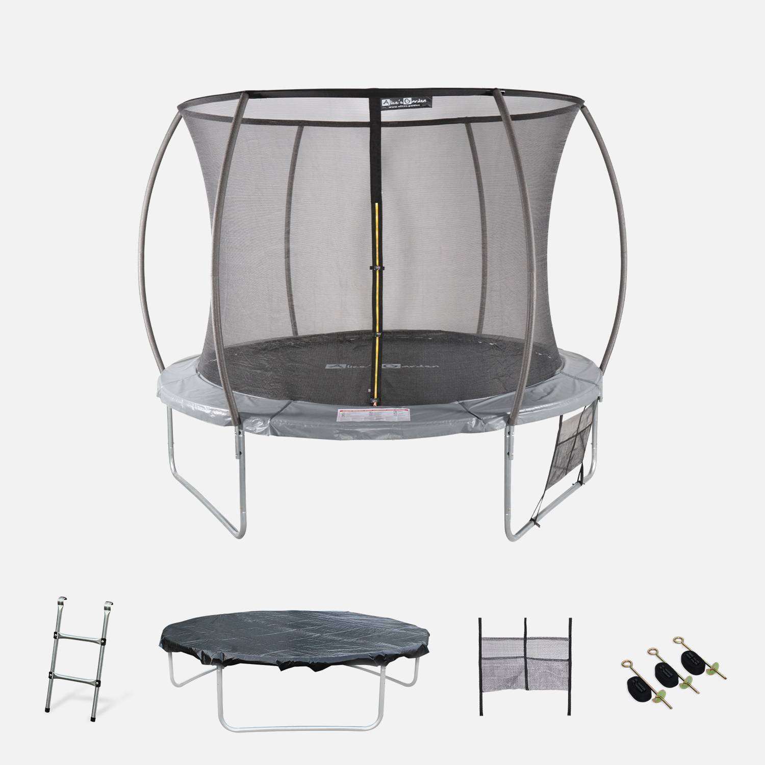 Trampoline Ø 305cm - Mars Inner XXL- trampoline de jardin gris avec filet de protection intérieur, échelle, bâche, filet pour chaussures et kit d'ancrage 3,05m 305cm Photo1