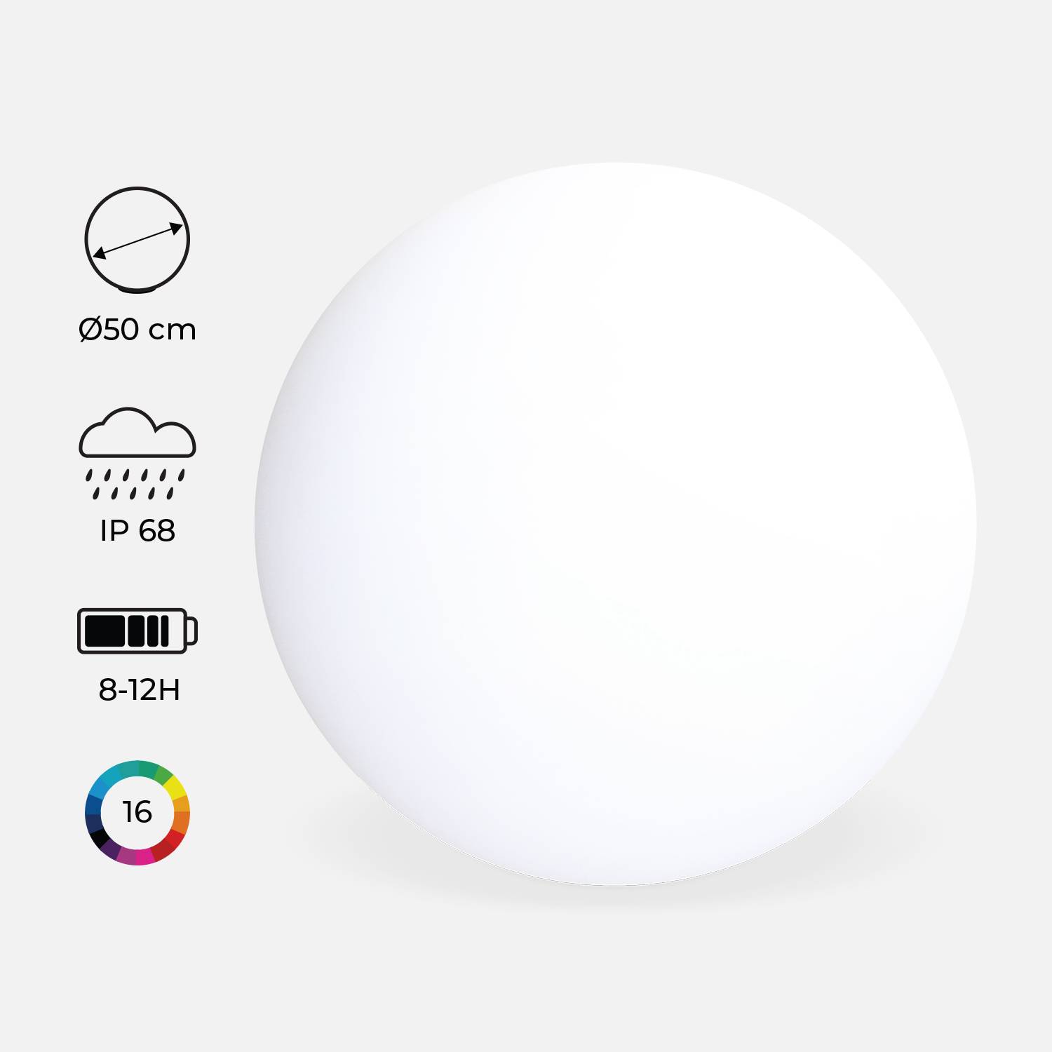 Lampada LED 50cm - Sfera decorativa luminosa,16 colori, Ø 50 cm, caricabatterie ad induzione senza fili. Photo2