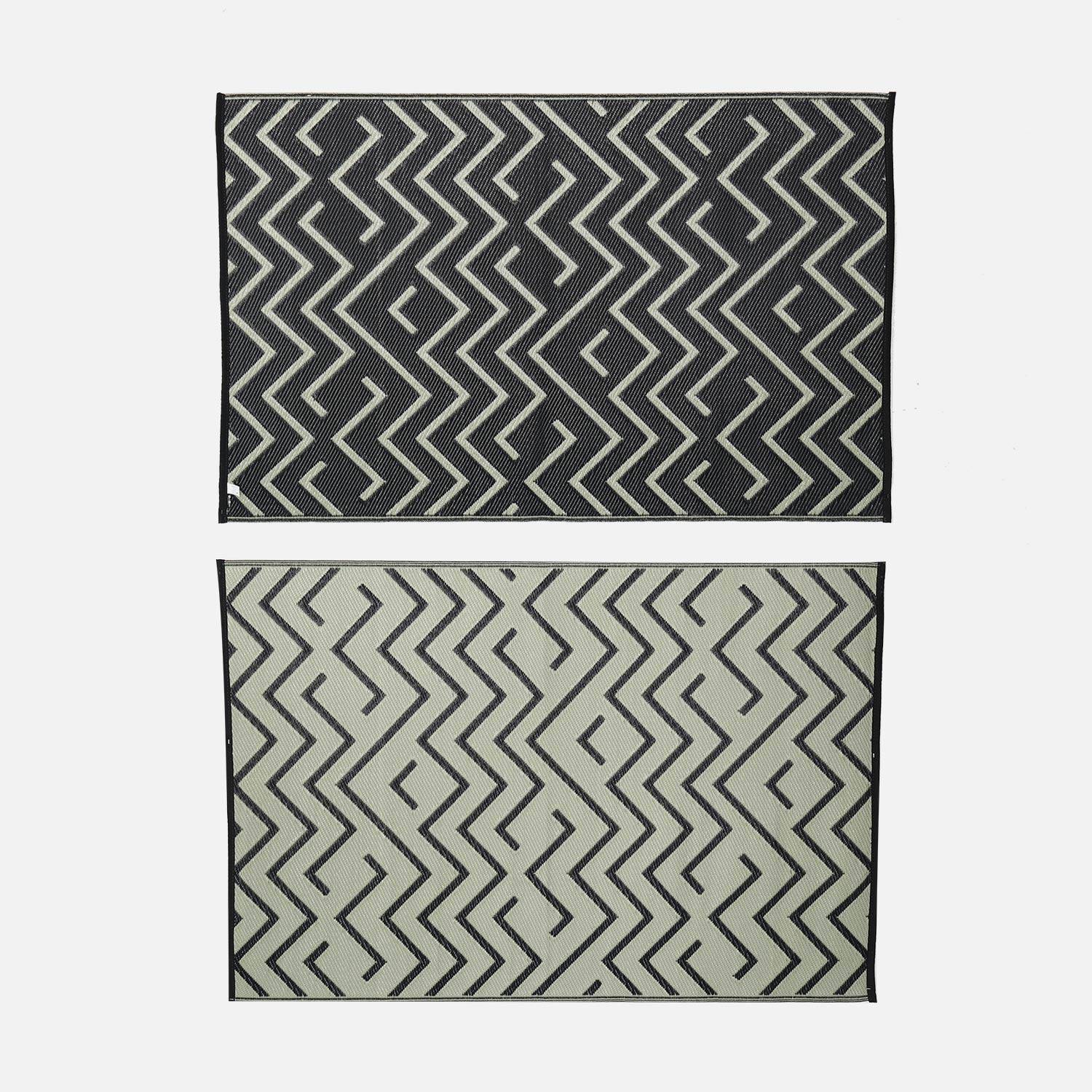 Tapis d’extérieur 120x180cm SYDNEY - Rectangulaire, motif vagues noir / beige, jacquard, réversible, indoor / outdoor Photo2