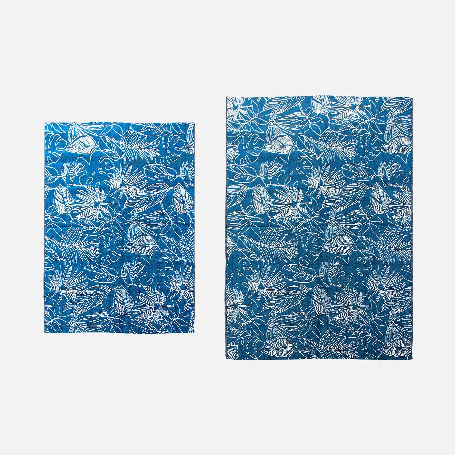 Teppich Outdoor/indoor 290 x 200 cm, Dichte 1,15 kg/m2, Entenblau mit exotischem Muster in Weiß, UV-behandelt, 4-Jahreszeiten Photo3