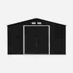 Abri de jardin en métal - Boulonnais - 10,85m² gris anthracite et blanc - Cabane à outils avec deux portes coulissantes, kit de fixation sol inclus, maison de rangement, remise Photo3