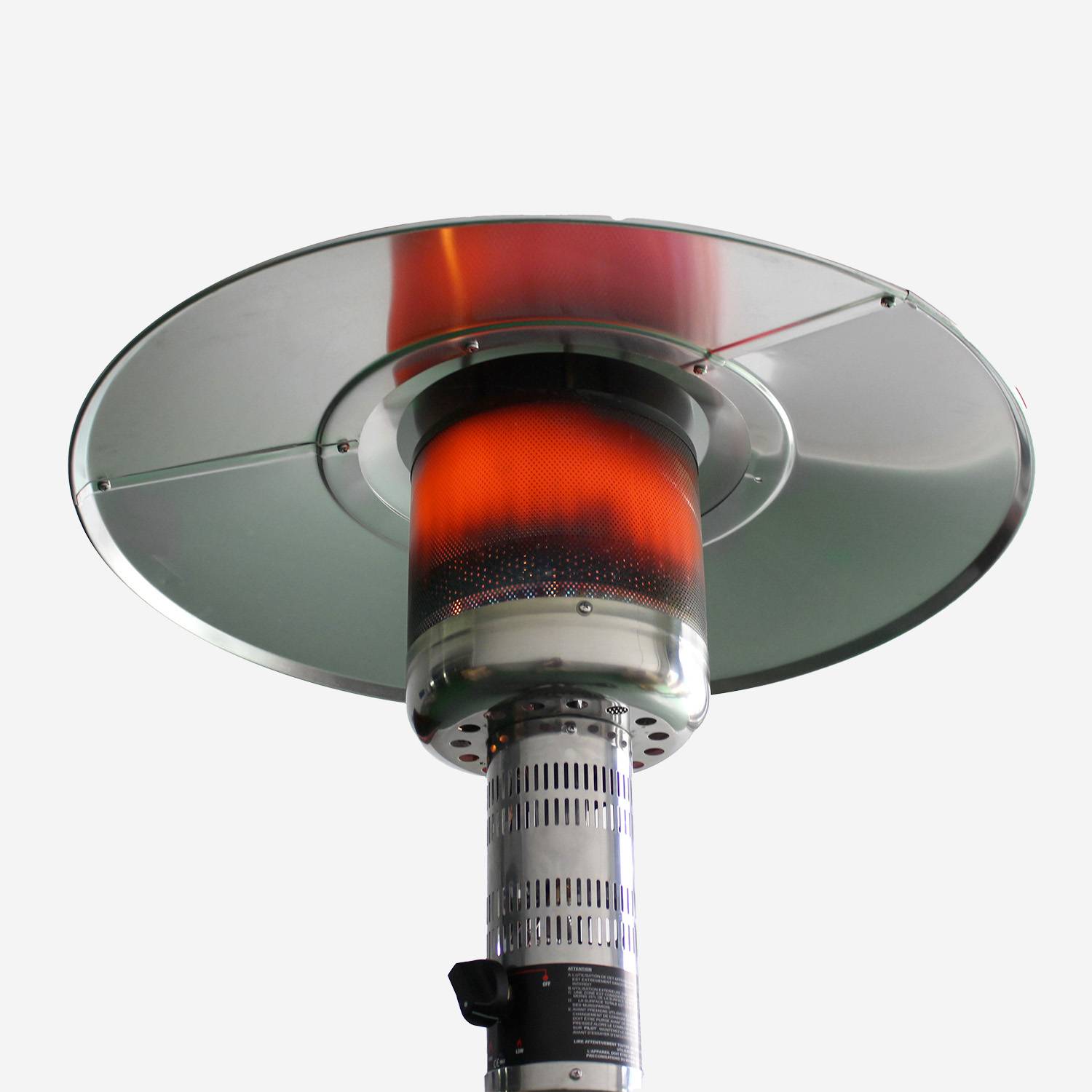 Chauffage d'extérieur gaz 12,5kW - Finland - Parasol chauffant noir, réglable, porte en façade, roulettes et housse Photo3