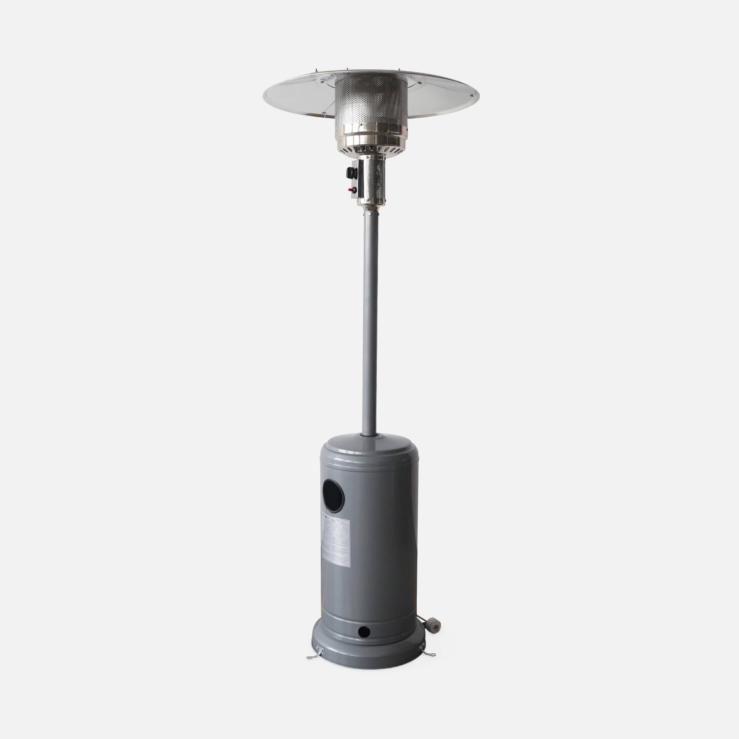Chauffage d'extérieur à gaz 13kW - Siberia - Parasol chauffant gris, avec roulettes et stabilisateur Photo1
