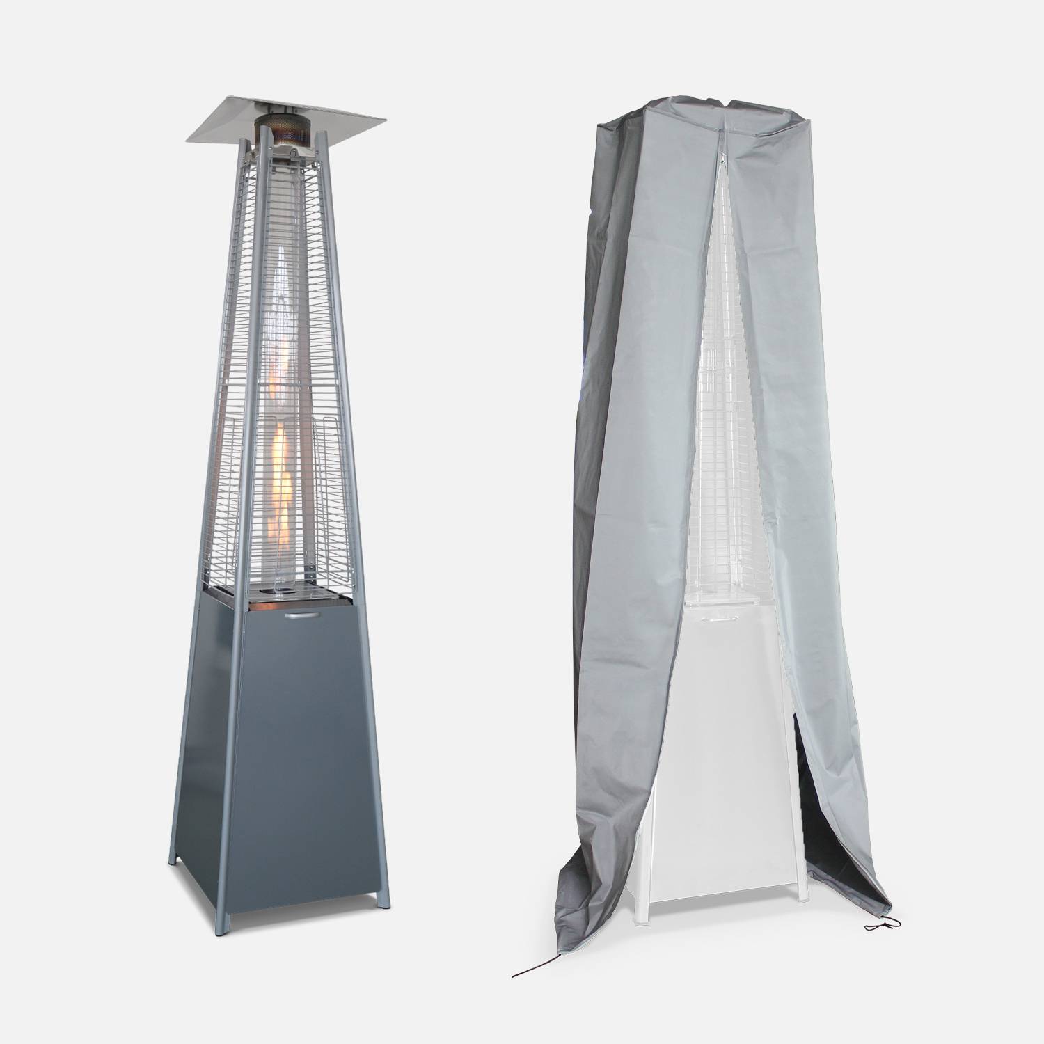 Chauffage d'extérieur - Sweden - Parasol chauffant gaz pyramide, design, véritable flamme, roulettes + housse de protection incluses  Photo1