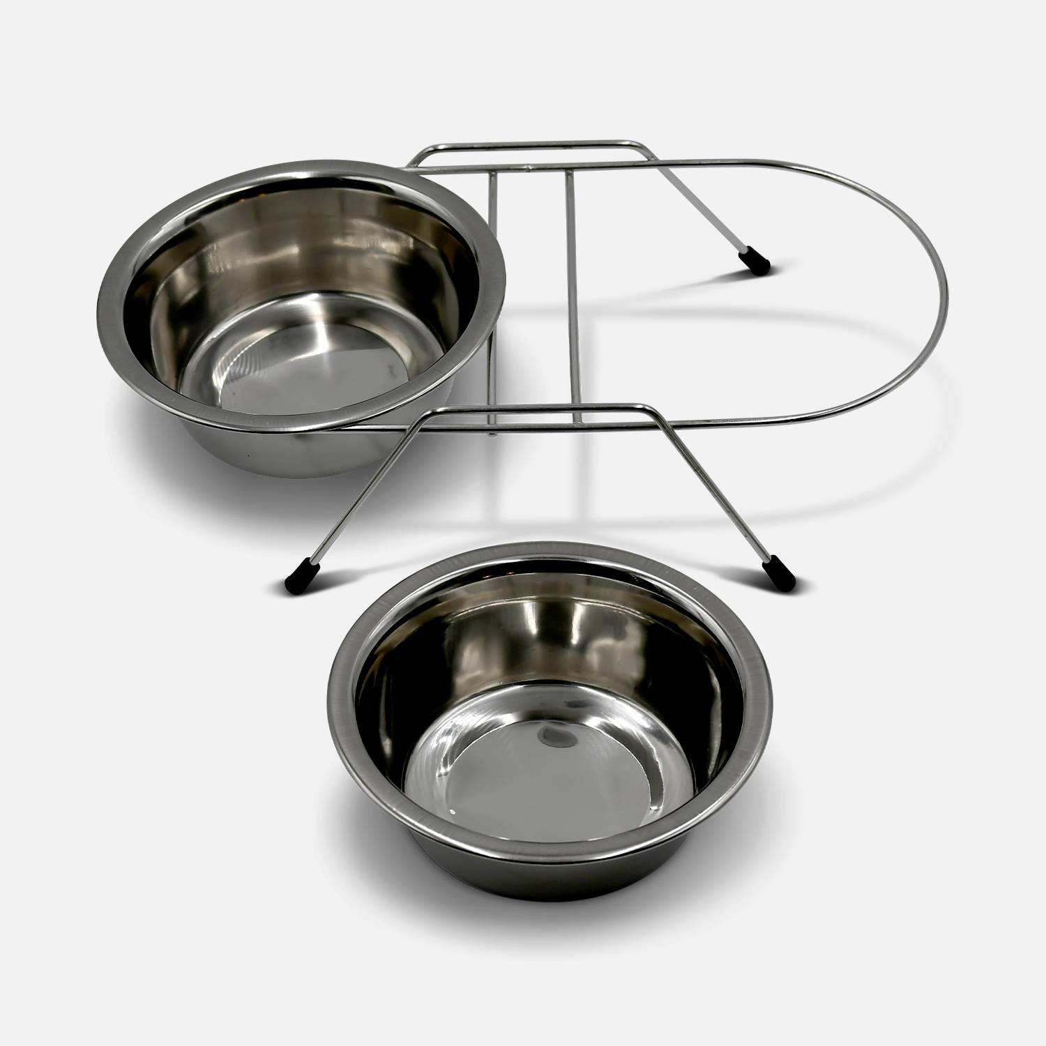 Edelstahl-Napfhalter und Doppelnapf 16 cm Durchmesser für mittelgroße Hunde, Größe M, gummierte Füße Photo3