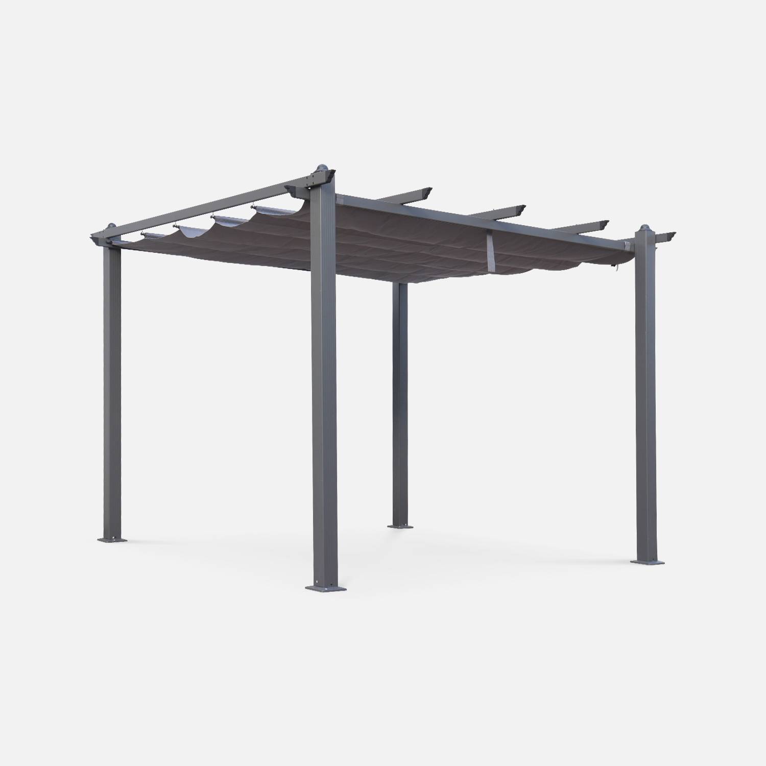 Pergola aluminium - Condate 3x3m -  Toile gris - Tonnelle idéale pour votre terrasse, toit retractable, toile coulissante, structure aluminium Photo1