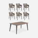 Table de jardin en résine de synthèse - Julie,  Rectangulaire, cappuccino, 147cm + 6 fauteuils de jardin empilables Elisa Photo1