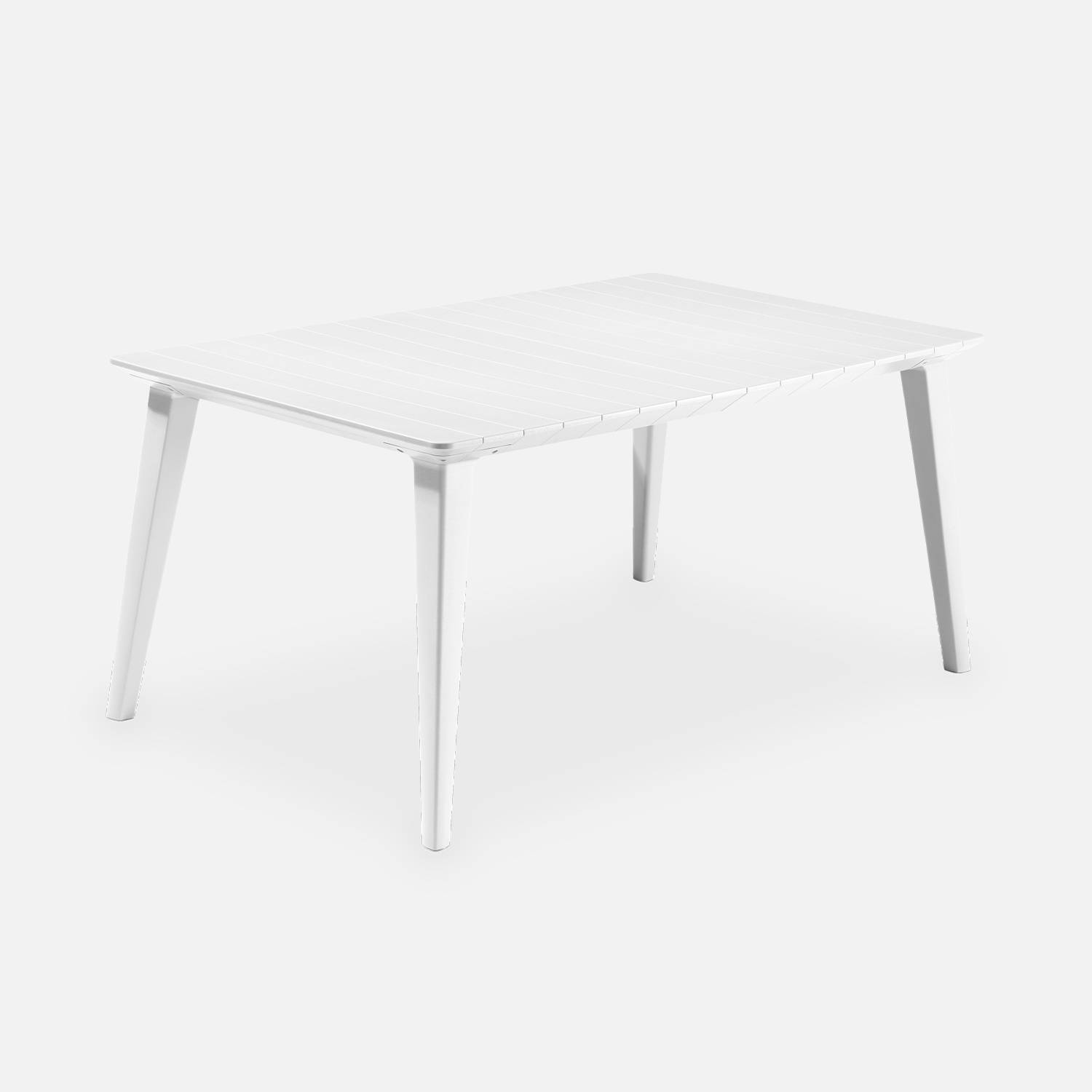 Table de jardin en résine de synthèse, Lima 160, Rectangulaire, blanc, 160 cm et 6 fauteuils de jardin empilables Elisa Photo2