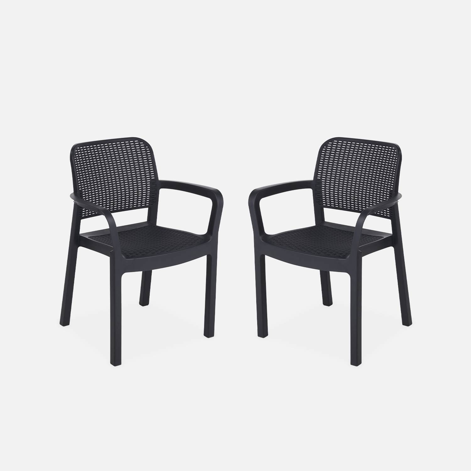 2 Fauteuils de jardin en résine plastique imitation rotin - Graphite - Samanna Photo1
