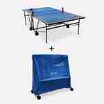 Table de ping pong INDOOR bleue avec sa housse, table pliable avec 2 raquettes et 3 balles, pour utilisation intérieure, sport tennis de table Photo1