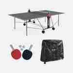 Table de ping pong INDOOR grise pour utilisation intérieure + Housse en PVC + 2 raquettes et 3 balles, sport tennis de table Photo1