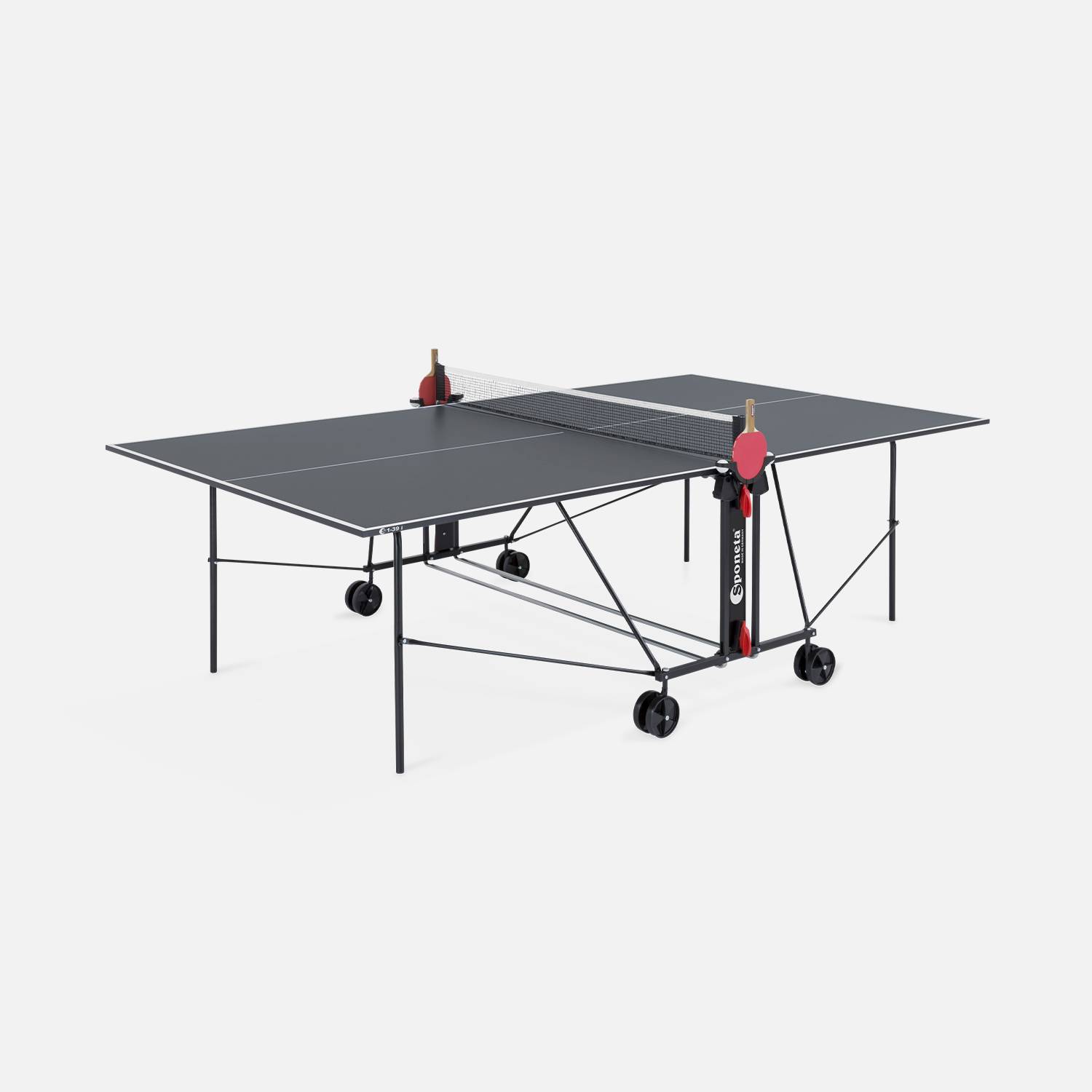 Table de ping pong INDOOR grise pour utilisation intérieure + Housse en PVC + 2 raquettes et 3 balles, sport tennis de table Photo2