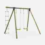 Houten speeltoestel Mistral, met twee schommels en een ladder van hout en touw Photo1