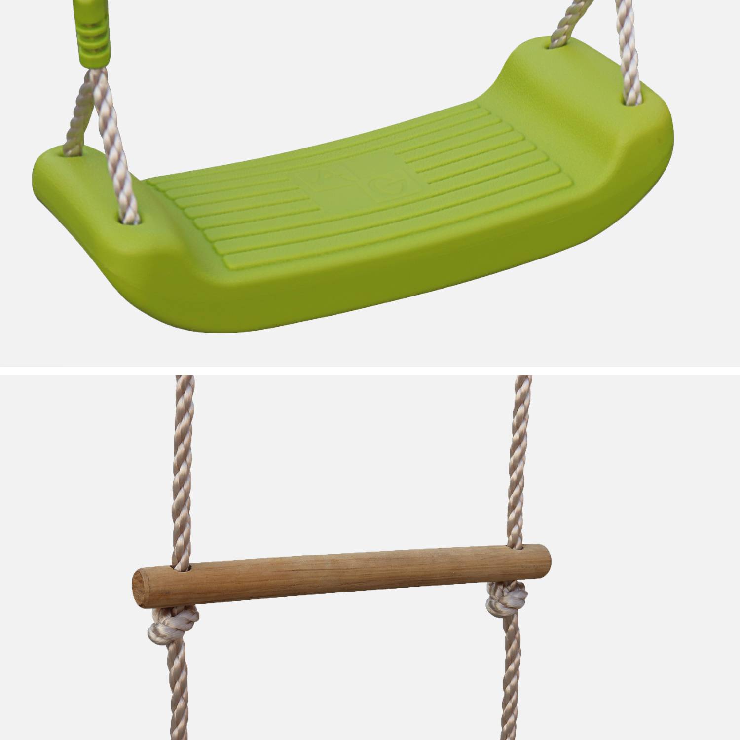 Wooden swing set with two swings and climbing rope ladder - pressure treated FSC pine - Mistral Photo4