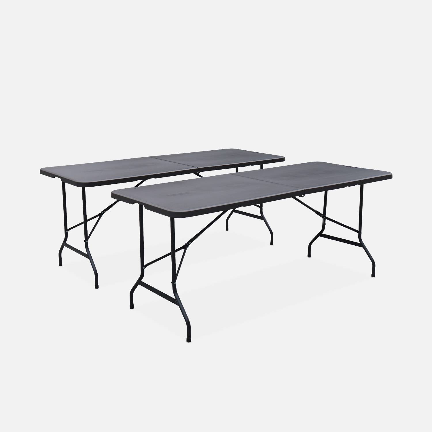 Lot de 2 tables de réception, pliables 180cm, grise foncé, table pliante avec poignée de transport, table de camping Photo4