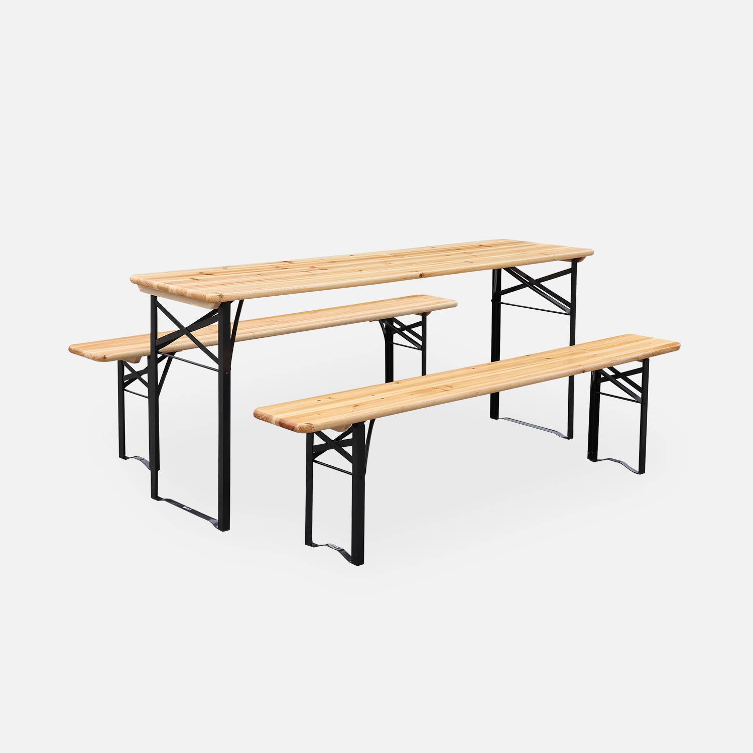 Table en bois 180cm avec 2 bancs – BAYONNE – Esprit brasserie, pliable, 6 personnes Photo4 Table en bois 180cm avec 2 bancs – BAYONNE – Esprit brasserie, pliable, 6 personnes Photo4